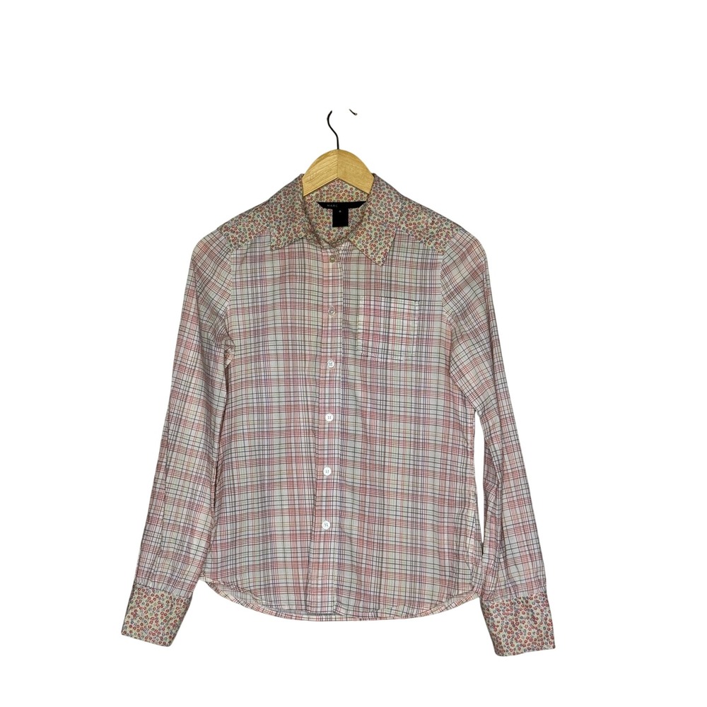 Marc Jacobs Size 6 Plaid Floral Contrast Button Down Shirt Cotton Blouse